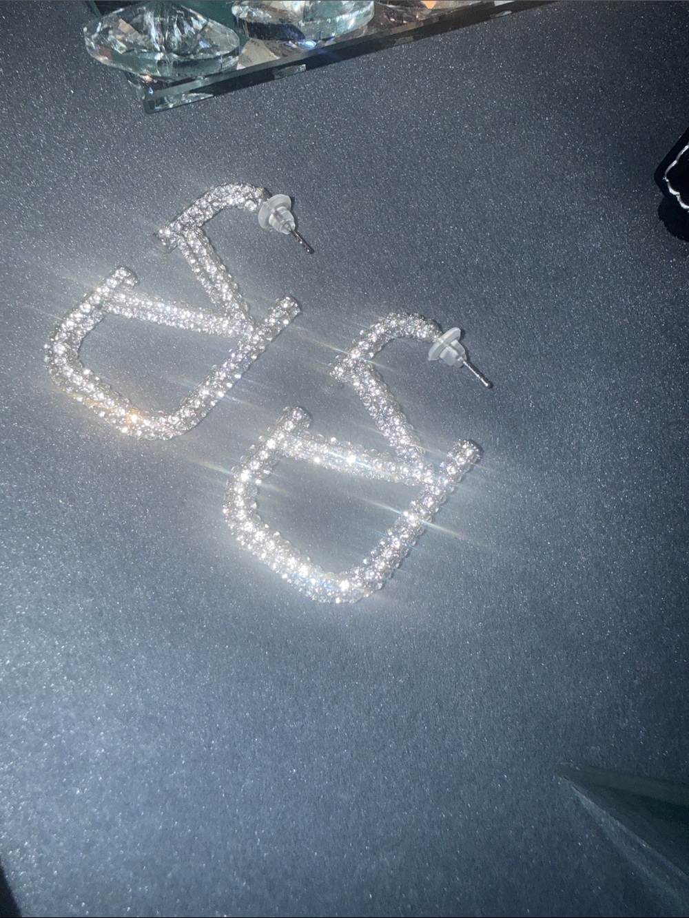 Rhinestone Square Hoop Earrings - Silver Sparkle